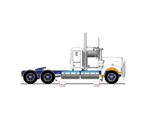 1:50 Scale Kenworth W900 Truck Low Line Sleeper - White with Blue Chassis