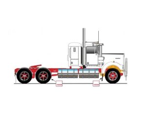 1:50 Scale Kenworth W900 Truck Low Line Sleeper - White with Red Chassis