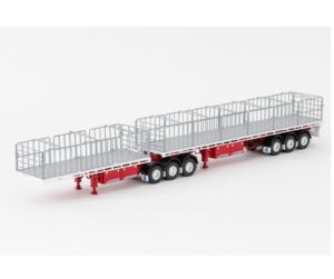 1:50 Scale Freighter Flat Top B-Double Trailers - White and Red