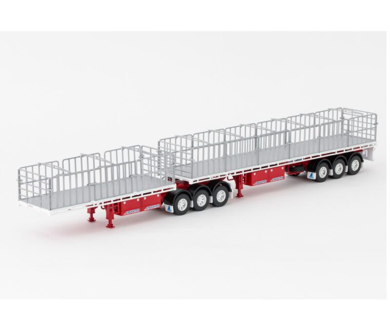 1:50 Scale Freighter Flat Top B-Double Trailers - White and Red
