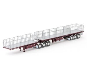 1:50 Scale Freighter Flat Top B-Double Trailers - Vintage Burgundy