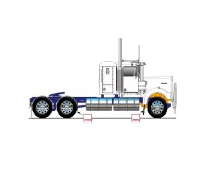 1:50 Scale Kenworth W900 Truck Low Line Sleeper - White with Blue Chassis