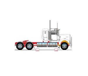 1:50 Scale Kenworth W900 Truck Low Line Sleeper - White with Red Chassis