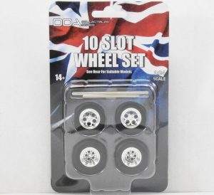 1:24 Scale Wheel and Tyre Set - 10 Slot Chrome