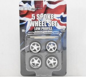 1:24 Scale Wheel and Tyre Set - 5 Spoke Chrome Low Profile