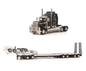 1:50 Scale Kenworth T909 with Drake 4x8 Swingwing Trailer and Dolly - Black with White