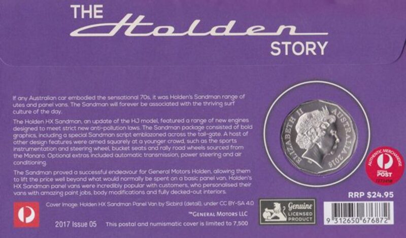 2016 Holden HX Sandman Panel Van 50c Stamp and Coin Cover PNC - Image 2