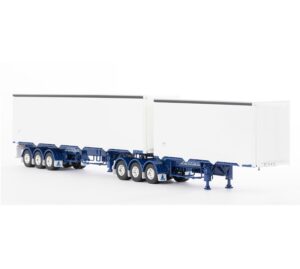 1:50 Scale Freighter Eziliner B-Double Trailers - White with Blue Chassis
