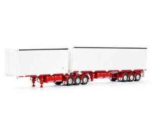 1:50 Scale Freighter Eziliner B-Double Trailers - White with Red Chassis