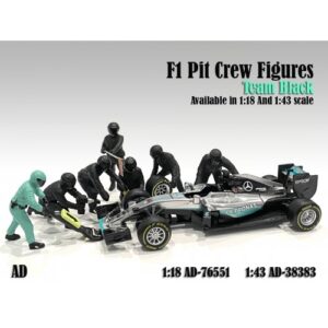 1:43 Scale F1 Pit Crew Figurine Set - Team Black