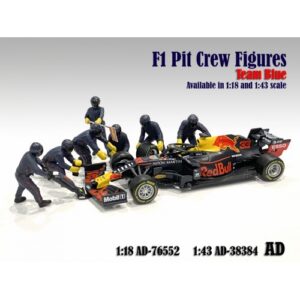1:43 Scale F1 Pit Crew Figurine Set - Team Blue