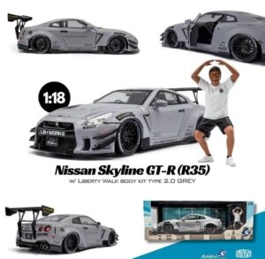 1:18 Scale Nissan GT-R R35 Liberty Walk Edition with Wataru Kato Figurine - Grey