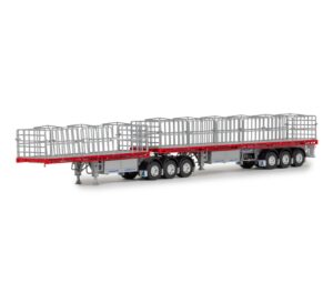 1:50 Scale Freighter Flat Top B-Double Trailers - Red with Silver Chassis