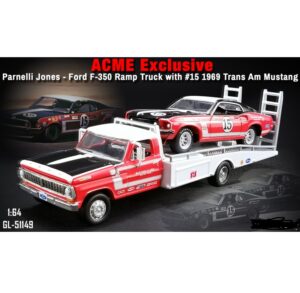 1:64 Scale Ford F-350 Ramp Truck with 1969 Boss 302 Trans Am Mustang #15 Parnelli Jones