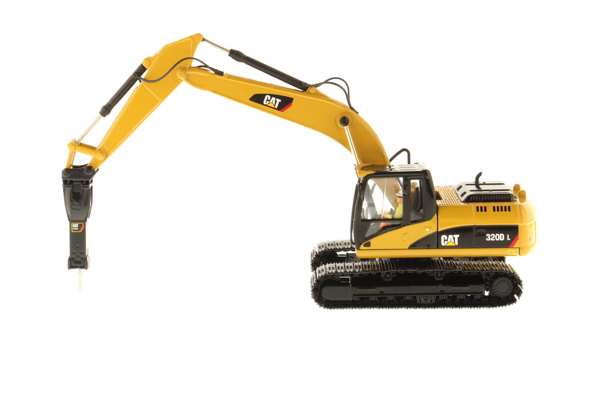 1:50 Scale Caterpillar 320D L Excavator with Cat H120E S Hammer Attachment - Image 3