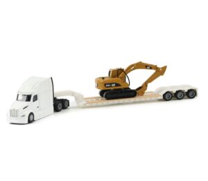 1:87 Scale Peterbilt 579 Truck with Lowboy Trailer and Caterpillar 315C Excavator