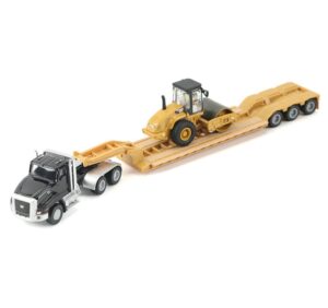 1:87 Scale Caterpillar CT660 Truck with Lowboy Trailer and Caterpillar Smooth Compactor