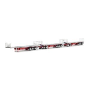 1:50 Scale Triple Road Train Trailer Set - White with Red Chassis